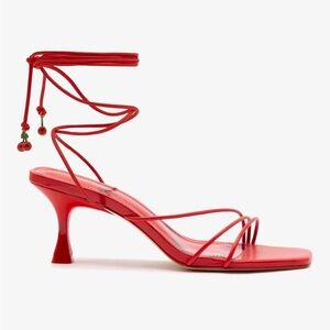 Larroude Nadia Sandal in Scarlet Red Leather with Cherry Charma